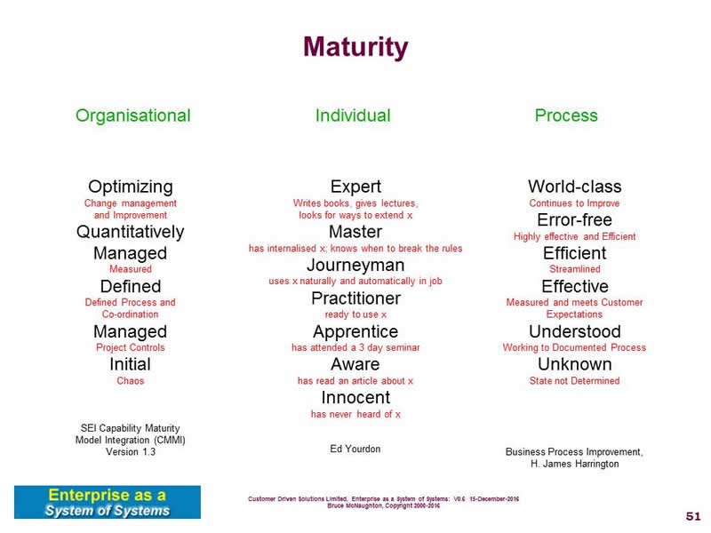 Maturity Models:  Organizational, Individual and Process